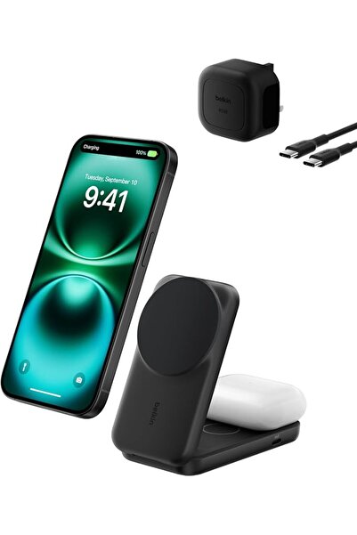 Belkin Limited شاحن بلكين ألترا تشارج 2 في 1 لاسلكي بقوة 25 واط، معتمد من Qi2...