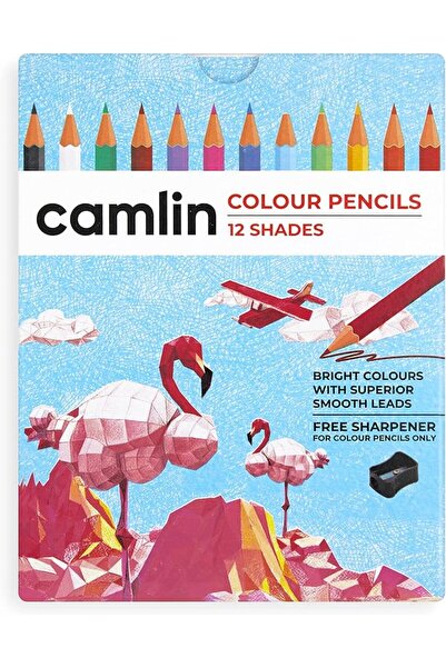 Camlin Colour Pencils - Assorted Half Size Hexa With Sharpener (Pack Of 12)