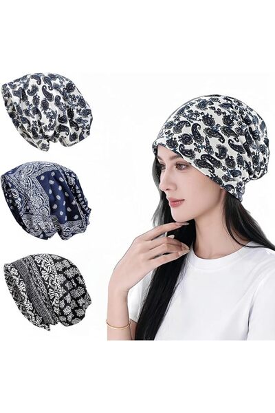 GENERAL 3 PCS Chemo Caps for Women, Cotton Slouchy Beanies Sleep Hats, Warm S...