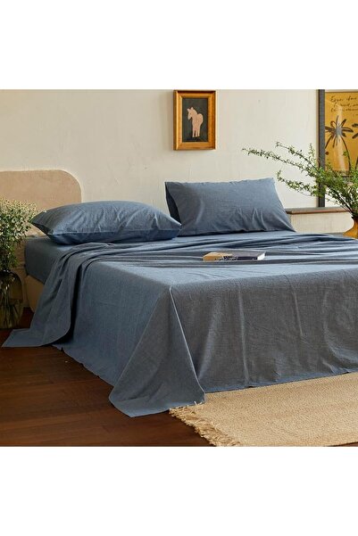 Simple&Opulence طقم ملاءات سرير من القطن المغسول 100% - 4 قطع، مقاس كينج، بتص...