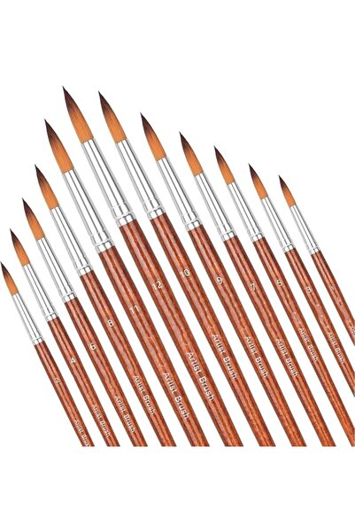 AZONEE 12 Packs Round Acrylic Brushes, Face Paint Brushes, Oil Paint Brushes ...
