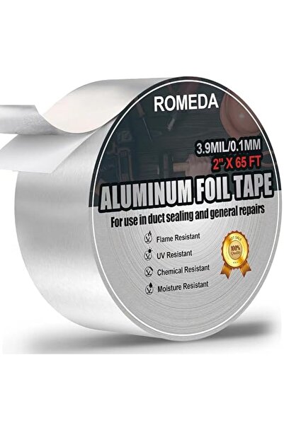 ROMEDA شريط من رقائق الألومنيوم، 2 بوصة × 65 قدم (3.9 ميل)، عازل لاصق معدني م...