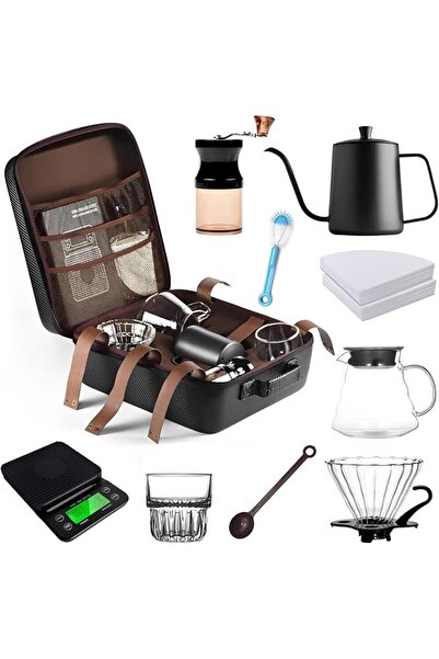 GENERAL طقم صنع القهوة، 10 قطع، طقم قهوة V60 بالتقطير مع إبريق عنق الإوزة، مط...