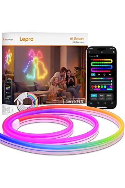 LEPRO شريط إضاءة نيون قوس قزح ذكي N1 AI بطول 3 أمتار، 96 مصباح LED/متر، يعمل ...