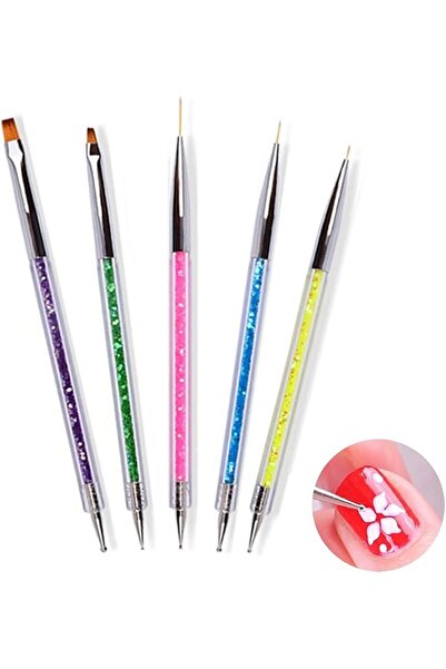 OriTi 5pc Double Ended Nail Art Brushes, Nail Art Pen, Dotting Tools Set, Lin...