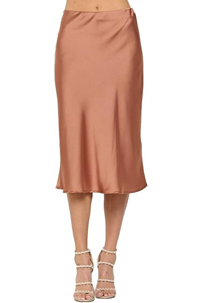 lkpcamp Women Solid High Waist Silky Casual Elastic Satin Midi Skirt - Made i...