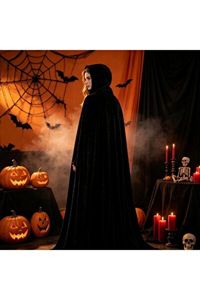 PARTY GO Pelerină de Halloween cu glugă, 155-180 cm, 1 bucată roșu/negru, acc...