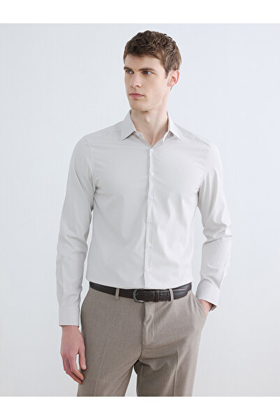 LC Waikiki Lcw Business Beige Slim Fit Plaid Men's Shirt