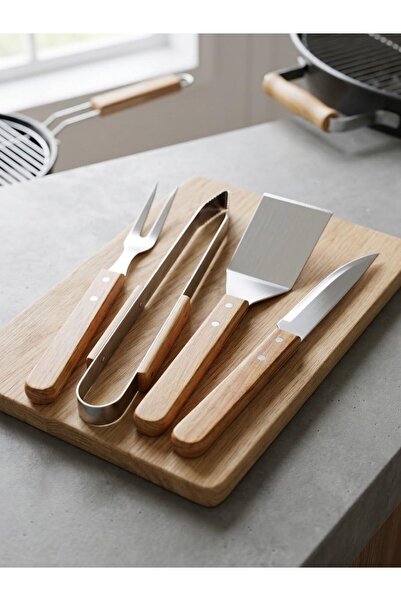 Generic 4-Piece BBQ Tools Set with Wood Handles, Stainless Steel Fork, Tongs,...