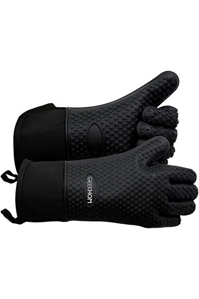GEEKHOM BBQ Gloves X-Large, Heat Resistant Kitchen Silicone Oven Mitts, Water...