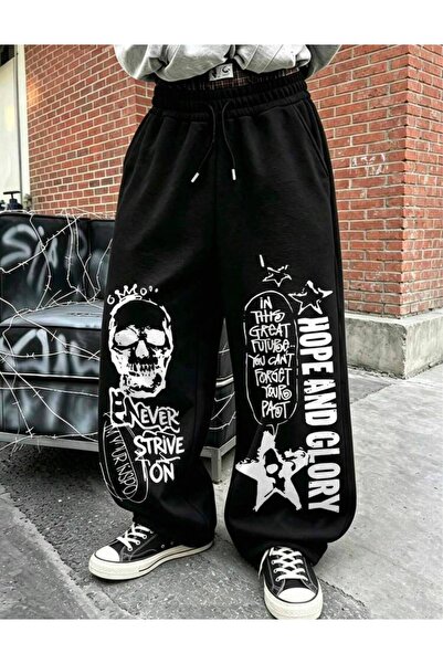 JANTIL MODA New Season Unisex Oversize Sweatpants with Skull and Star Motifs