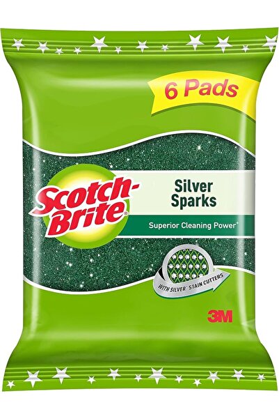 Scotch Brite وسادة تنظيف سكوتش-برايت سيلفر سباركس 2.75×4 (عبوة من 6 قطع)