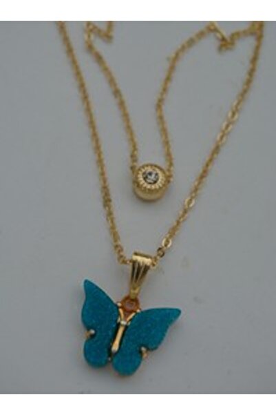 Stoneage قلادة على شكل فراشة مزدوجة - أزرق -