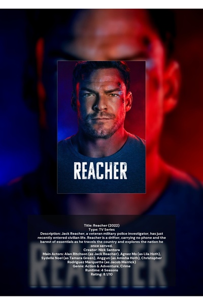 OEM Poster Infografic Reacher, Serial de Actiune, Carton 250g, A4