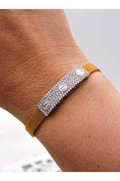 Stoneage Stone-Encrusted Gold Silver Bracelet - Gold Color -