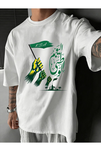MUZİ قميص للرجال والنساء بمناسبة اليوم الوطني السعودي، مصنوع من القطن 100%، م...