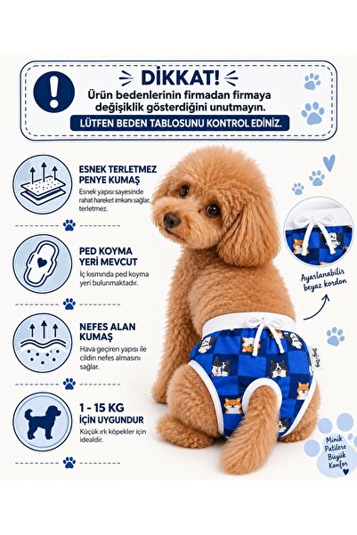 DOGİ&DOG ملابس للحيض للكلاب والقطط من سلالة بلو ميكس الصغيرة (1-15 كجم)