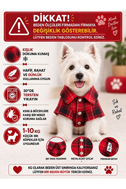 DOGİ&DOG Small Breed Winter Red Checkered Lumberjack Shirt Dog Outfit Cat Out...