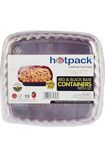 Hotpack Red & Black Base Meal Prep Container 650 mlWith Clear Lids 5 Pieces '...