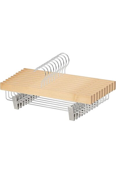 Amazon basics Wooden Hangers With Clips, 10-Pack, 36 cm, Natural