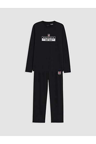 LC Waikiki Siyah Regular Fit Beşiktaş Baskılı Erkek Pijama Takım