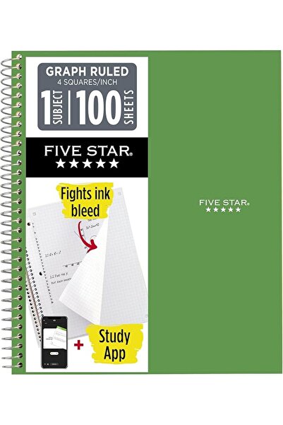 FIVE STAR NAPKINS Five Star Spiral Notebook + Study App, 1 Subject, Graph Rul...