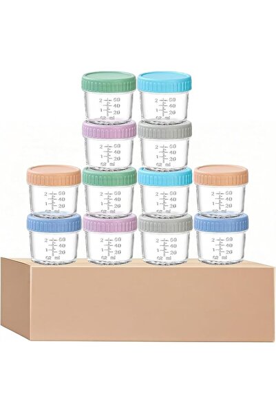 STERİX 12 Piece Glass Baby Food Storage Containers 4 OZ Seal Leakproof Baby F...