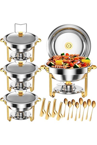 GENERAL أطباق تسخين الطعام (شافينج ديش) سعة 5 كوارت للبوفيه، مجموعة من 4 قطع،...