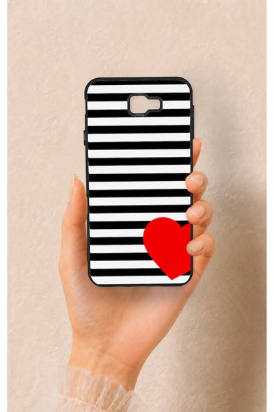 Vip Case حافظة سيليكون متوافقة مع هاتف سامسونج J7 برايم بنمط قلب أحمر مخطط