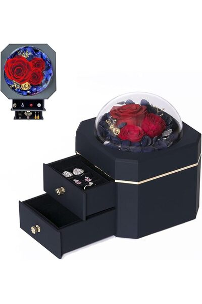 EXCEFORE Valentine's Day Jewelry Box, Preserved Real Rose, Romantic Flower Gi...