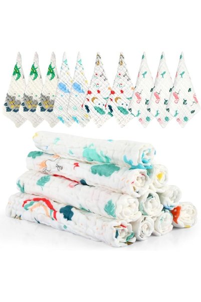 SYOSI 10 Pack Muslin Cloths for Baby, Cotton Burp Cloths, Soft Reusable Musli...