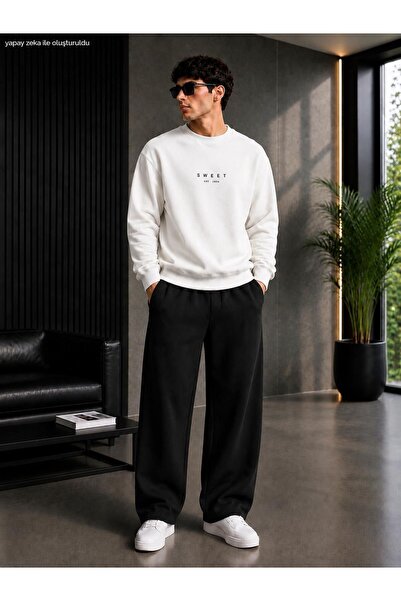 caddekombin Men's Sweet Minimal Typography Printed Crew Neck Regular Fit Men'...