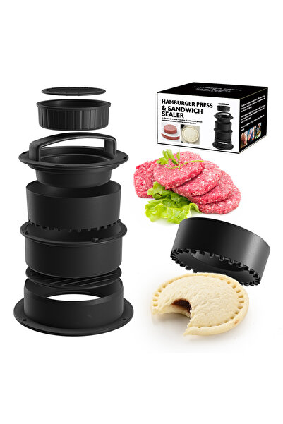 Generic Brand Presă hamburger 4 în 1, tăietor și presă sandwich, ABS, neagră