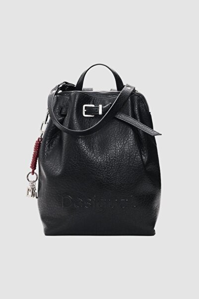 Desigual Rucsac damă negru cu logo embosat și bretele