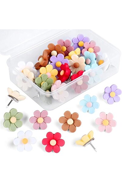 Yelajoy 50 Pcs Flower Push Pins, Colorful Thumb Tacks Decorative Cute Push Pi...