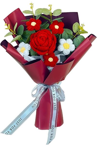 MAKINGTEC Crochet Flowers Red Roses Bouquet, Handmade Knitted Flowers for Hom...