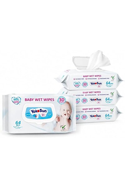 YokoSun Baby Wet Wipes, 4 Packs x 64 Wipes, 256 Count