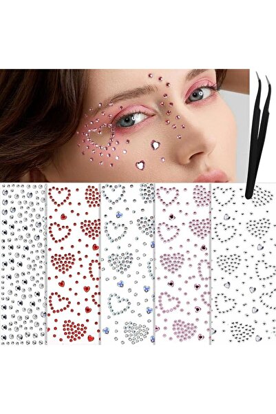 KASTWAVE Face Gems Stickers 5 Sheets, Self Adhesive Heart Face Jewels, Hair &...