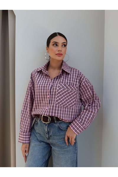 ESRAHELVACI Καρό πουκάμισο oversize με πέτρες στις τσέπες
