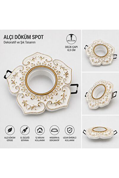 efesays Avangard Alçı Polyester Döküm Sıva Altı Spot Kasası Beyaz Gold Dekora...