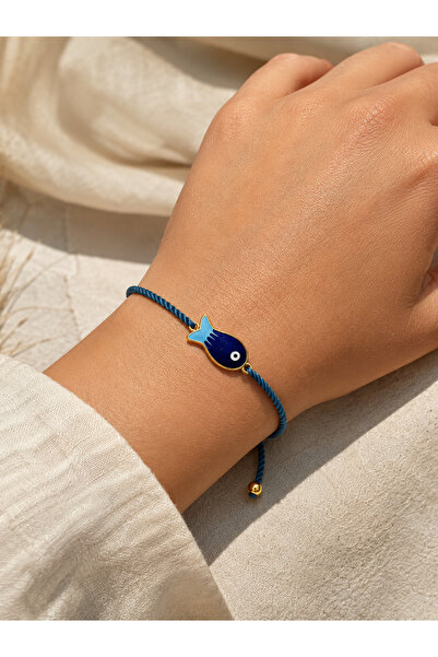 Beatis Navy Blue Drawstring Adjustable Women's Bracelet with Enameled Fish Fi...