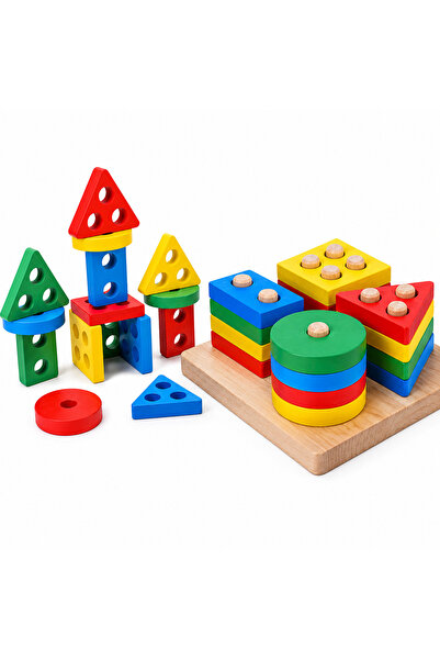 JML Jucarie Educativa din Lemn 12x12cm, Sortator Forme si Culori, Tip Montessori