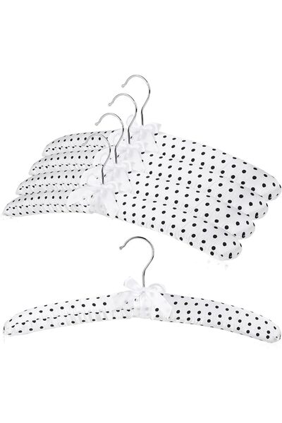 TERRIFI Satin Padded Hangers 5 Pack, No Shoulder, Bumps Foam-Filled Wooden Cl...