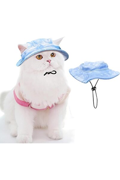 Yelajoy Pet Sun Hat,Blue Adjustable Bucket Cap with Ear Holes