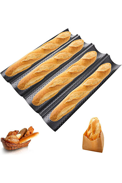 Generic Brand Formă baghetă, tavă baguette, formă pâine, 15x13 inch, oțel car...