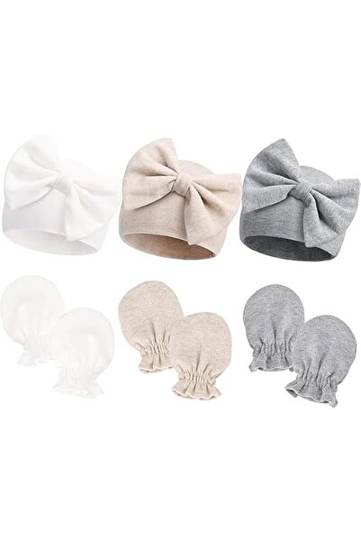 Bukela Newborn Hospital Hats Gloves Baby Infant Bow Beanie Cotton Caps No Scr...