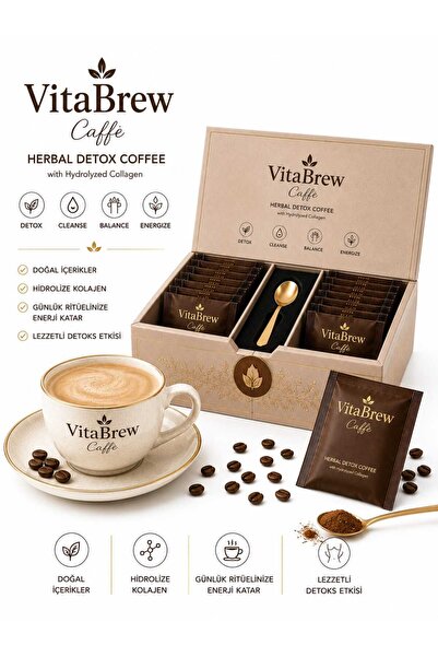 VitaBrew Caffè Sütlü Herbal Detox Coffee 30 Saşe – Hidrolize Kolajenli Sütlü Detox Kahve