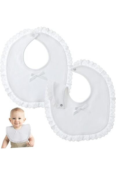 SUPVOX 2pcs Cotton Bibs with Lace Trim for Newborns Soft Drool Saliva Towels ...