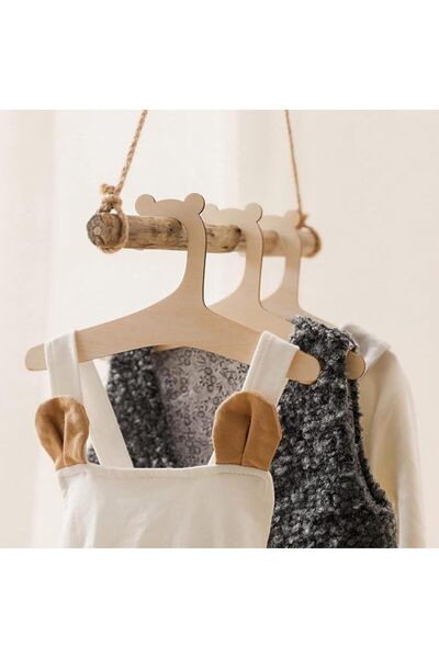 ALMEKAQUZ 20Pcs Bear‑Shaped Wooden Kids Hangers, Cute Hook‑Design Children Cl...