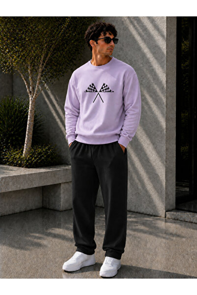 caddekombin Men's Street Style Minimalist Cross Flag Graphic Printed Crew Nec...